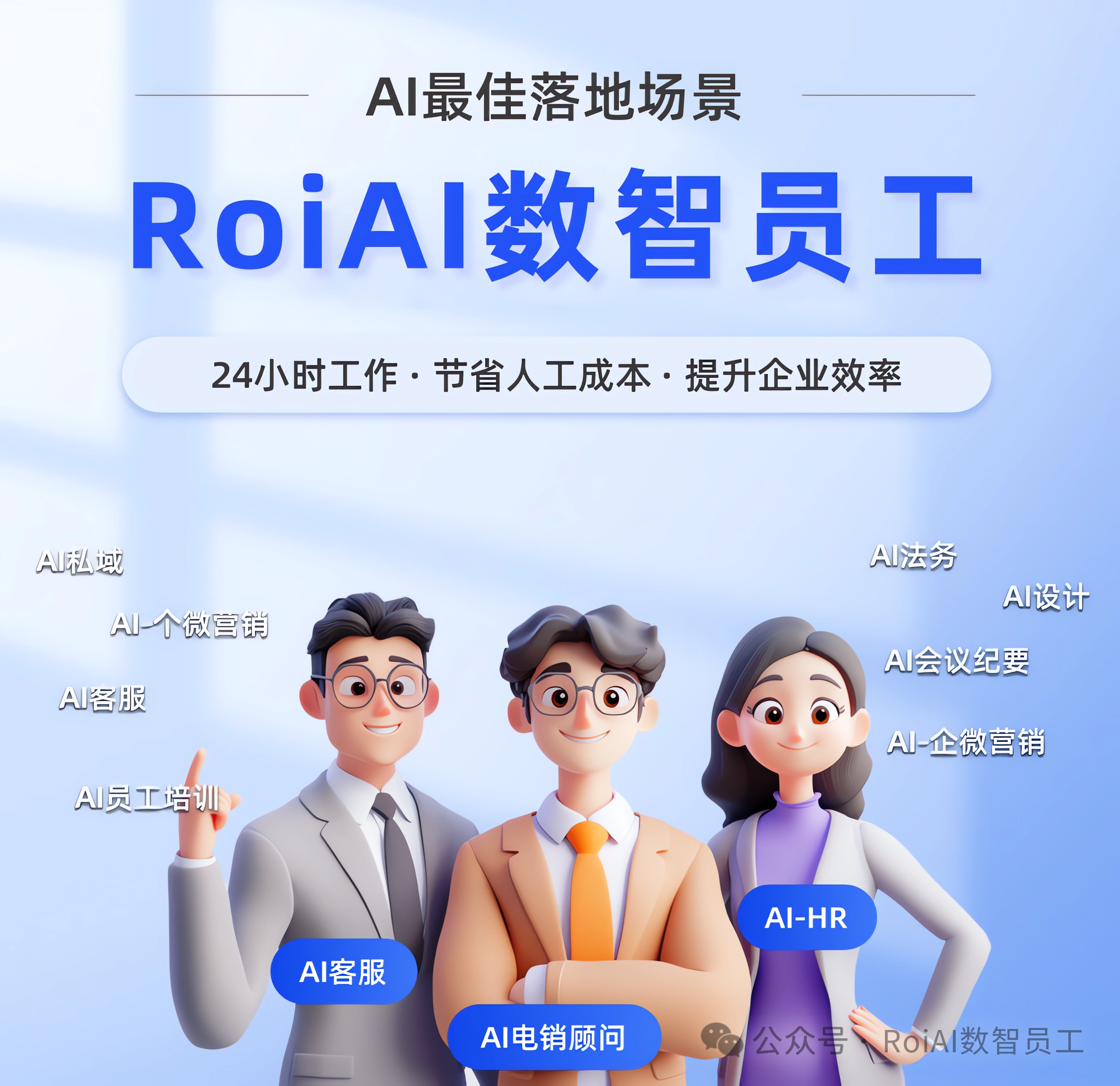 RoiAI 数智员工：24小时工作·节省人工成本·提升企业效率